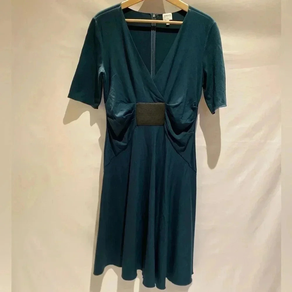 Armani Collezioni Green Knit Dress with Elastic Waist Gather, size 12